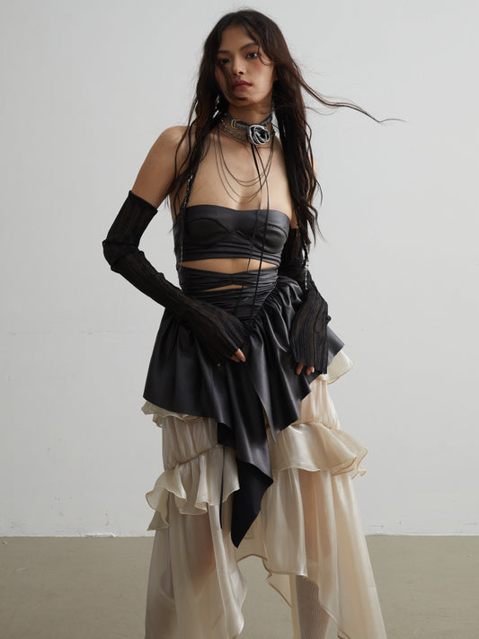 Punk Imitation Leather Tube Top