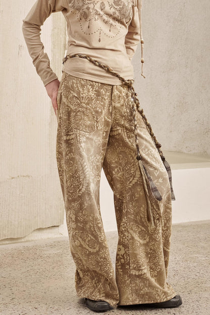 Cashew Flower Washed Straight Jeans