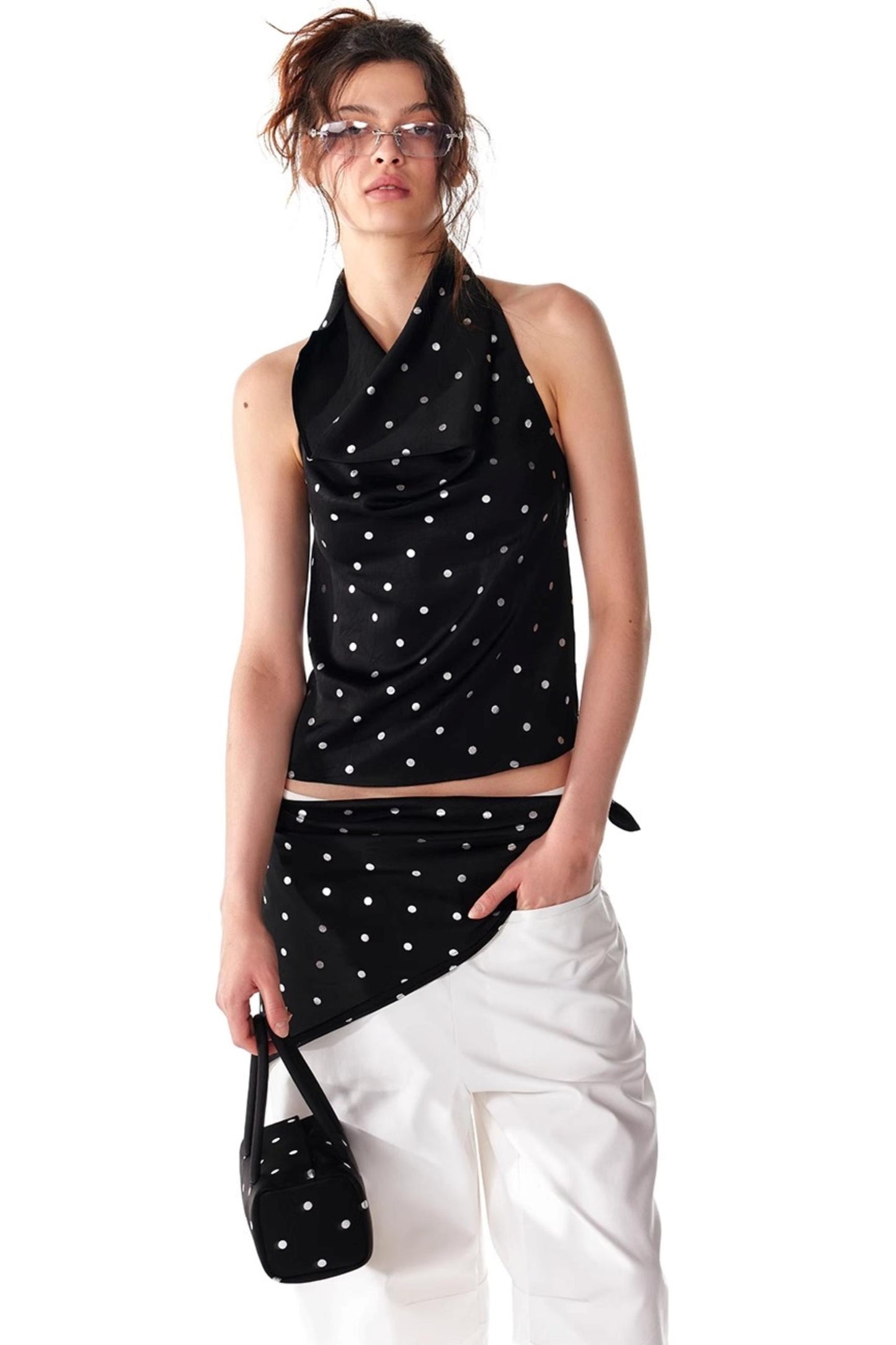 Silver Polka Dot Silk Scarf