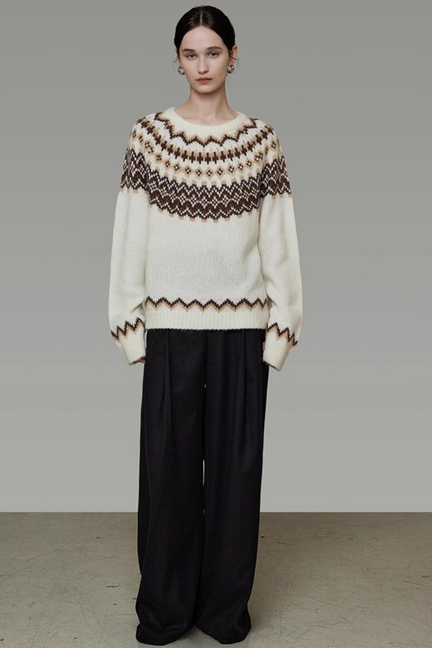 Retro Color-Block Jacquard Sweater