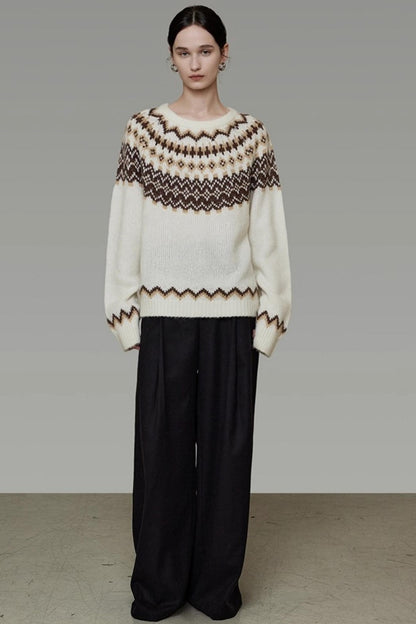 Retro Color-Block Jacquard Sweater