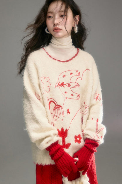 Snowy Field Tulip Embroidery Top