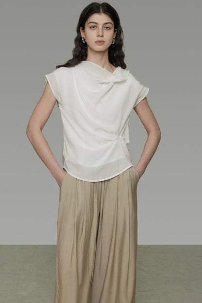 Irregular Neck White Blouse