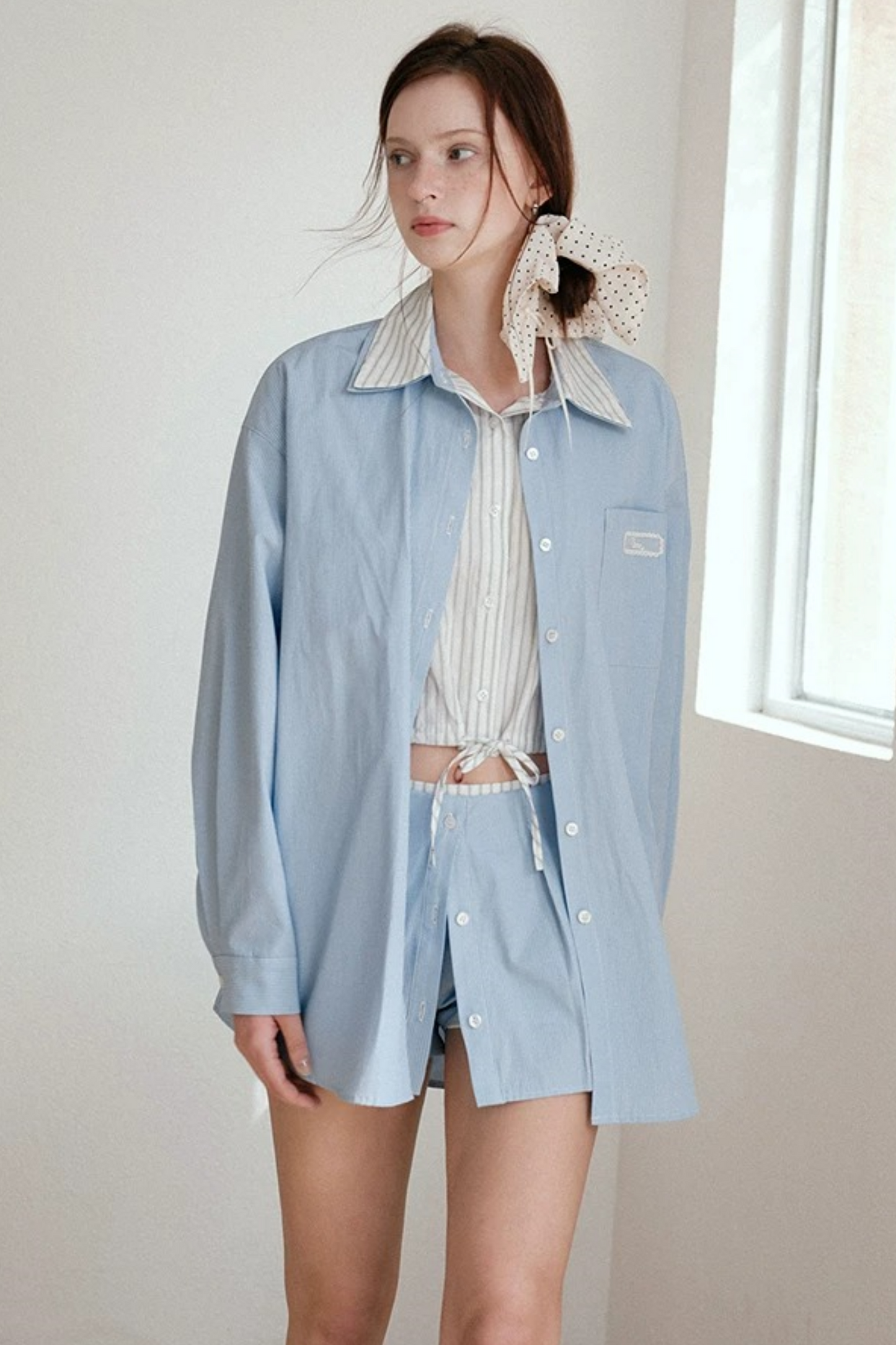 Blue Striped Lace Blouse Set-Up