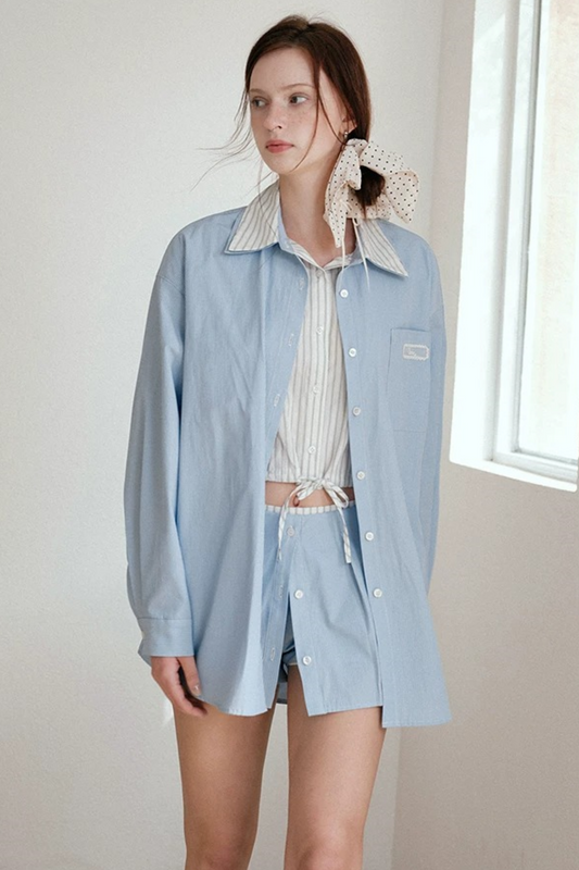 Blue Striped Lace Blouse Set-Up