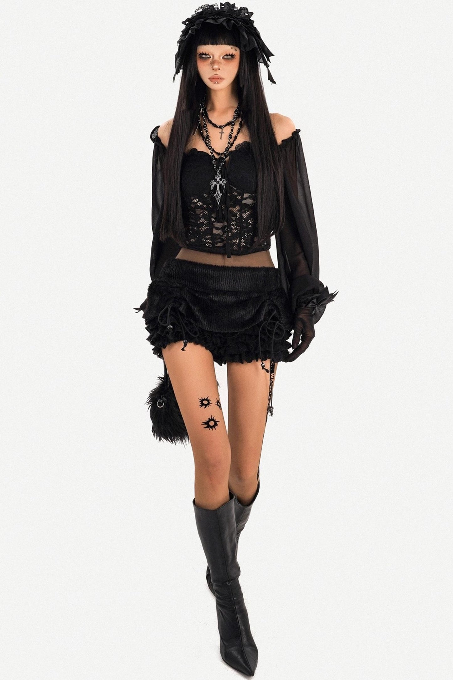 Black Plush Ruffle Shorts