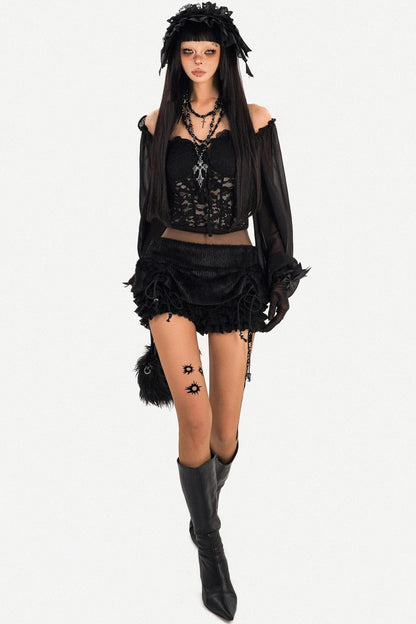 Black Plush Ruffle Shorts