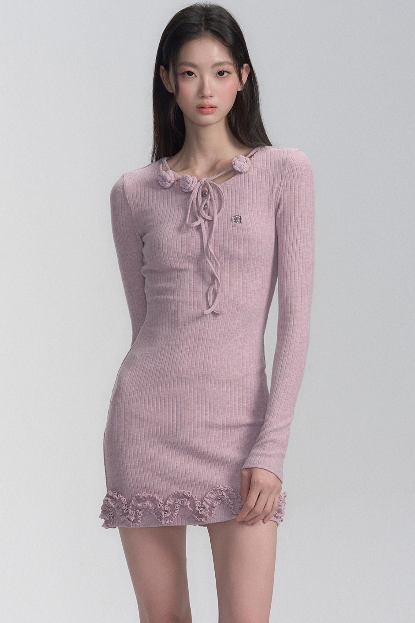 Lace-Up Slim Knit Dress