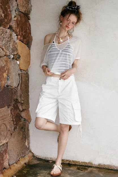 White Drawstring Utility Pants