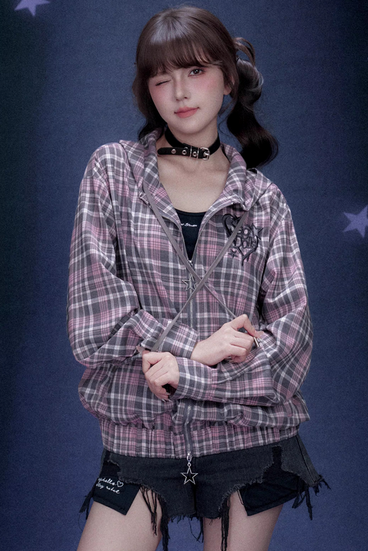 Pink Plaid Hooded Jacket