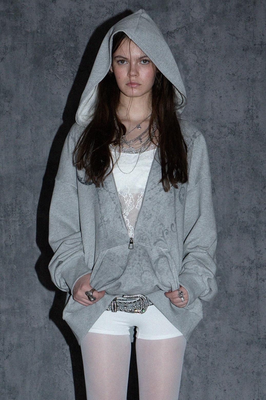 Lace Zip Kick Sleeve Hooded Sweatshirt