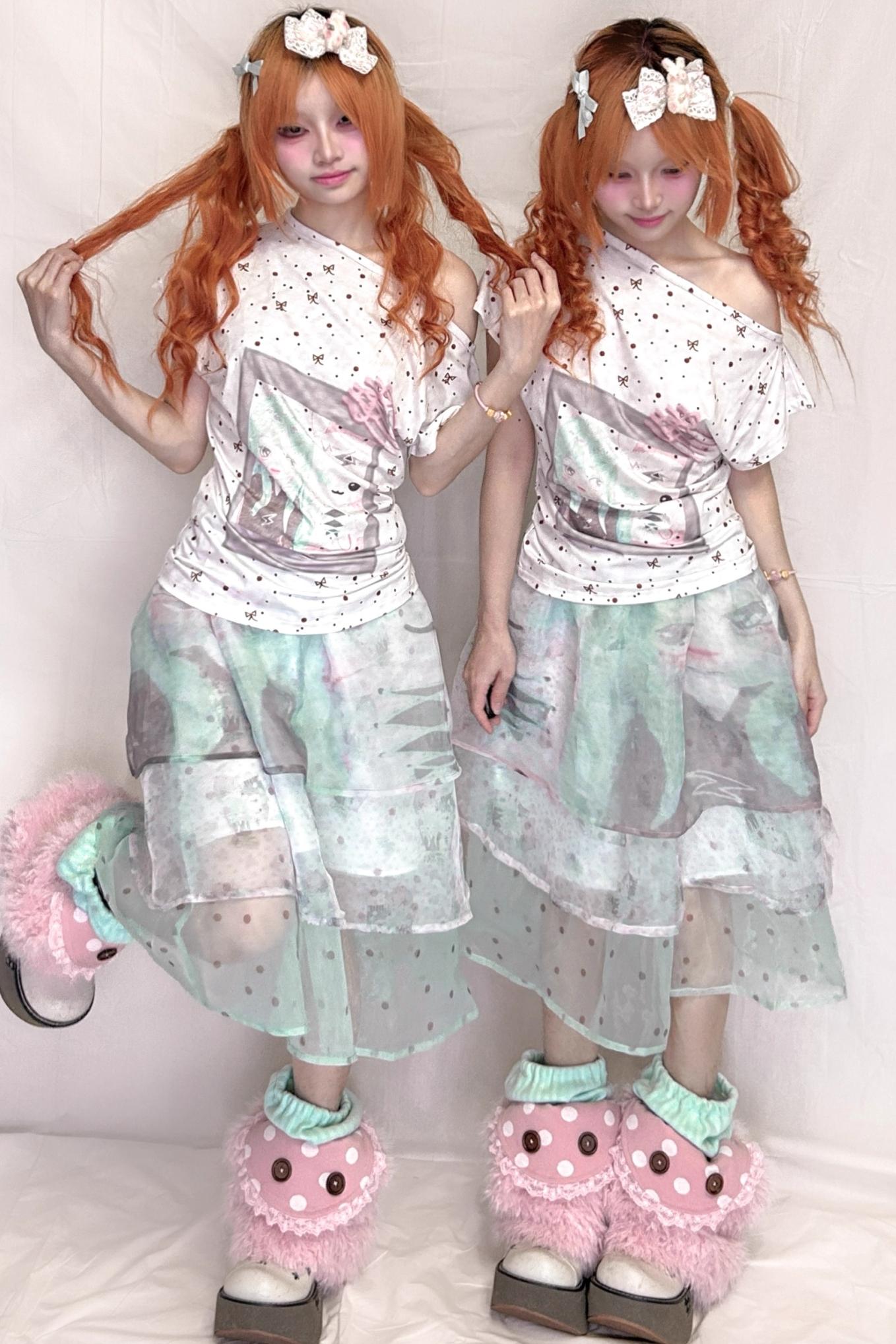 Original Mint White Polka Dot Top