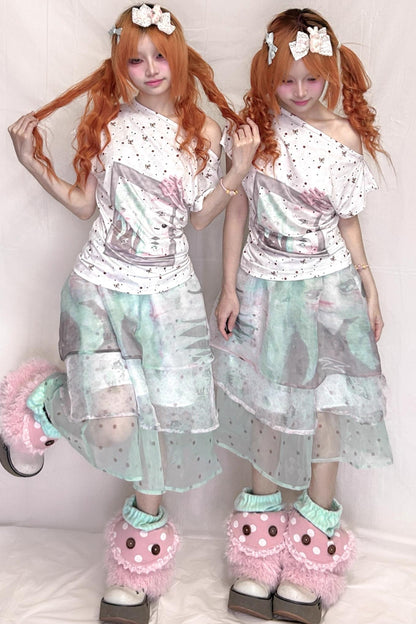 Original Mint White Polka Dot Top