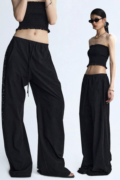 White Elasticated Waist Wide-Leg Trousers