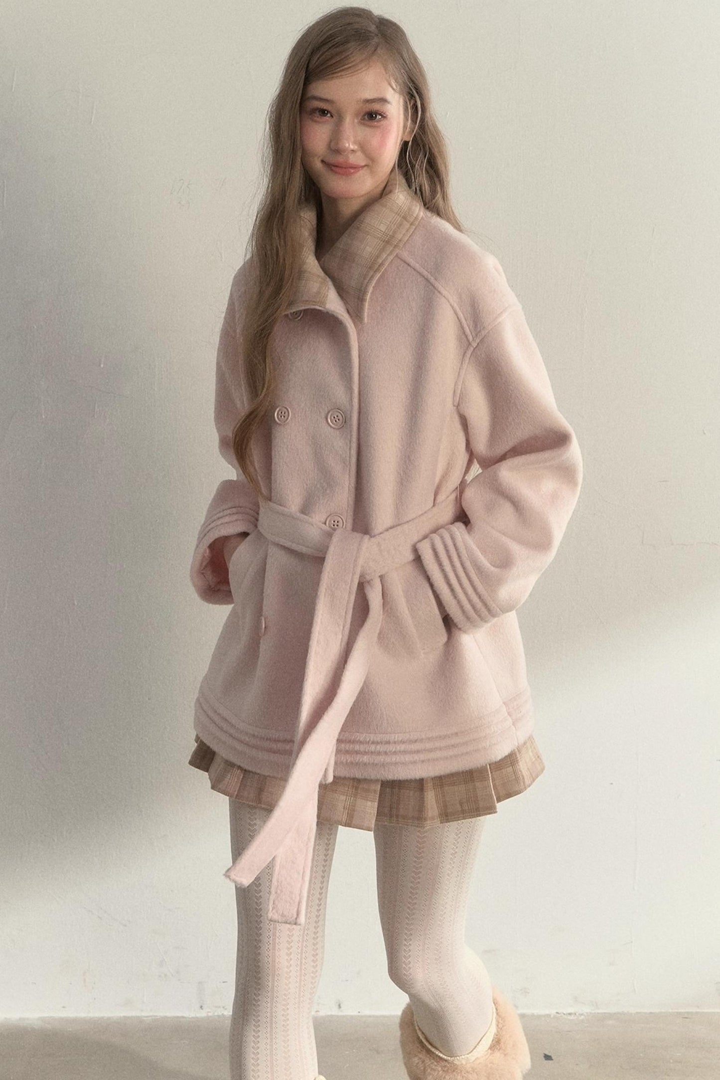 Plaid Double-Breasted Wool Coat