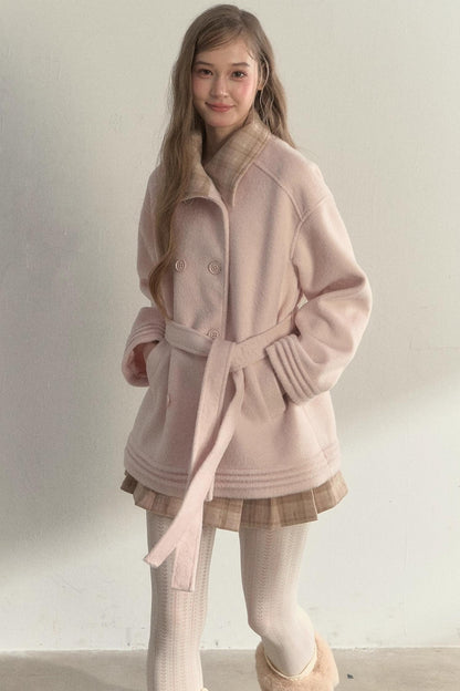 Plaid Double-Breasted Wool Coat