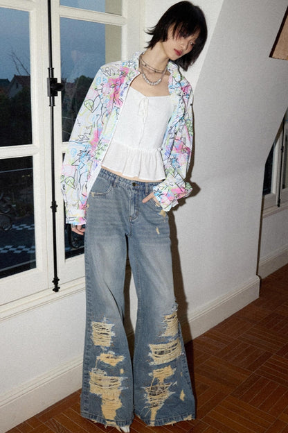 Ripped Wide-Leg Jeans