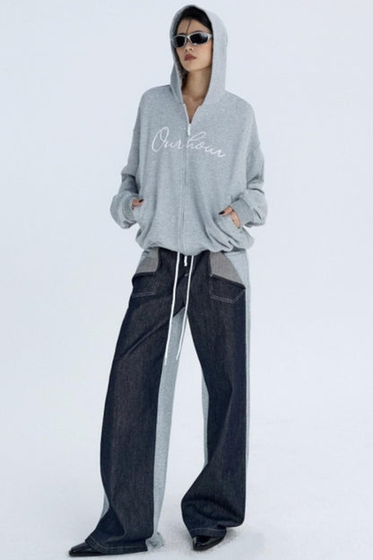 Color-Blocked Denim Sweatpants