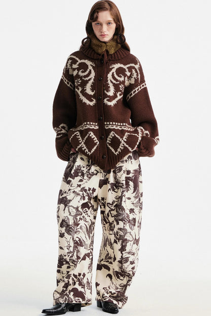 Beige Floral Scimitar Pants