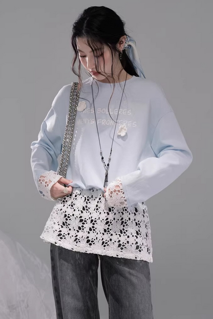 Transparent Patchwork Embroidery Blouse