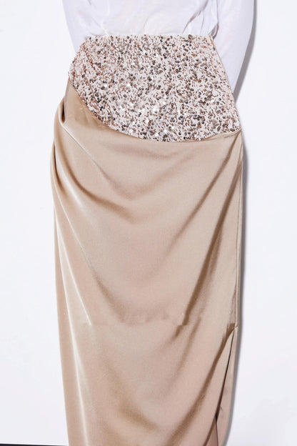 Autumn Pleated Sequin Satin Skirt
