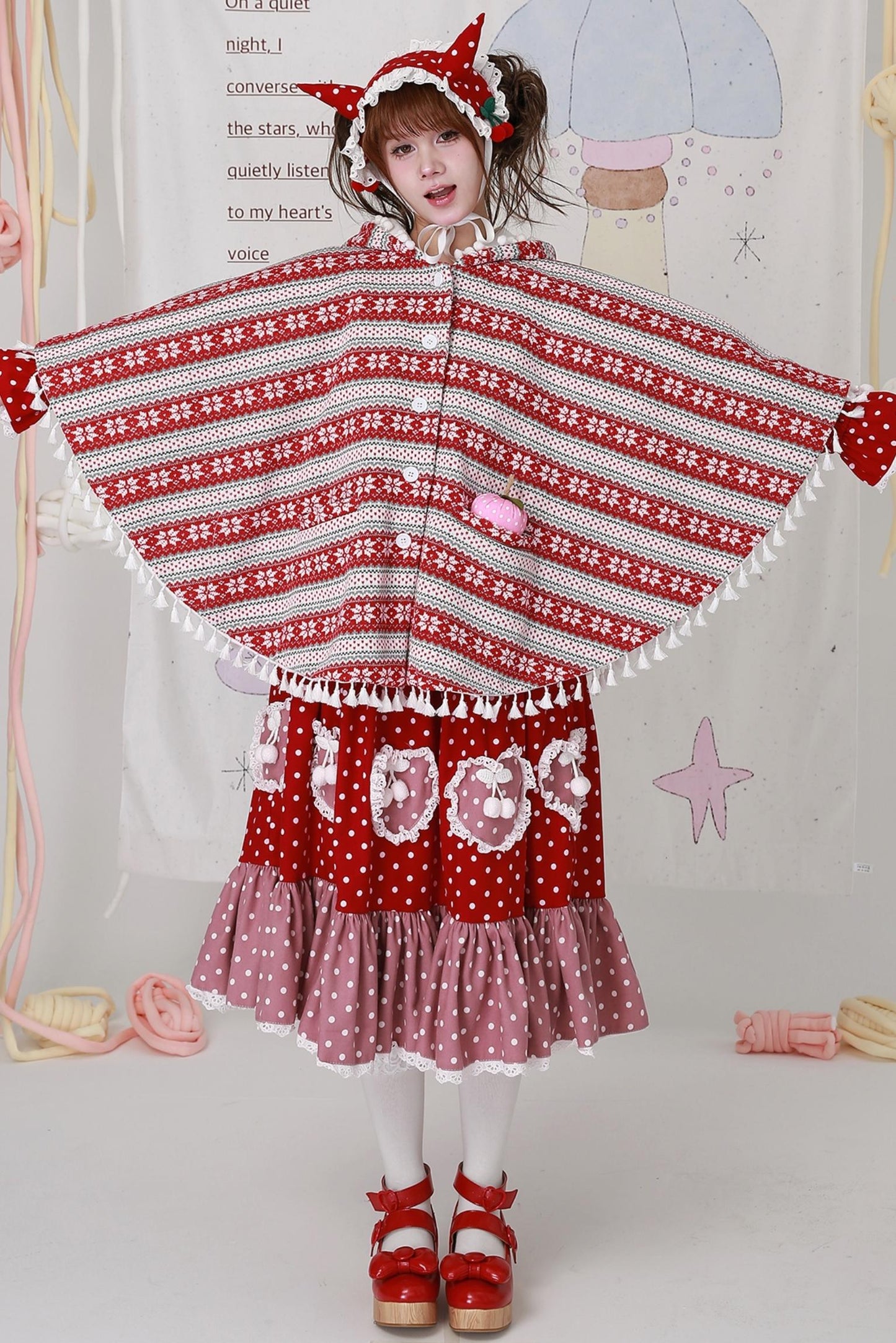 Vintage Red Knit Cape Jacket