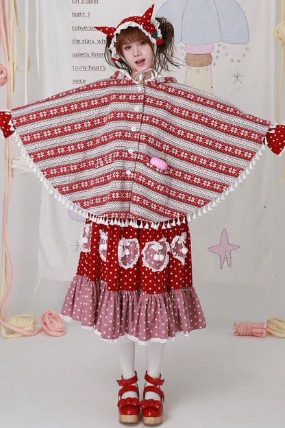 Vintage Red Knit Cape Jacket