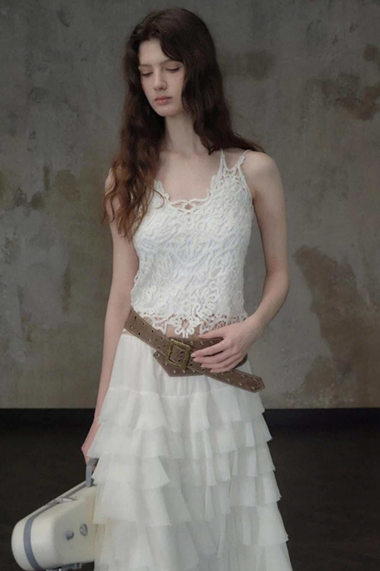 Embellished Lace Vest and Ruffle Skirt Set-Up