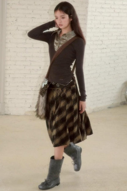 Classic Vintage Plaid Midi Skirt