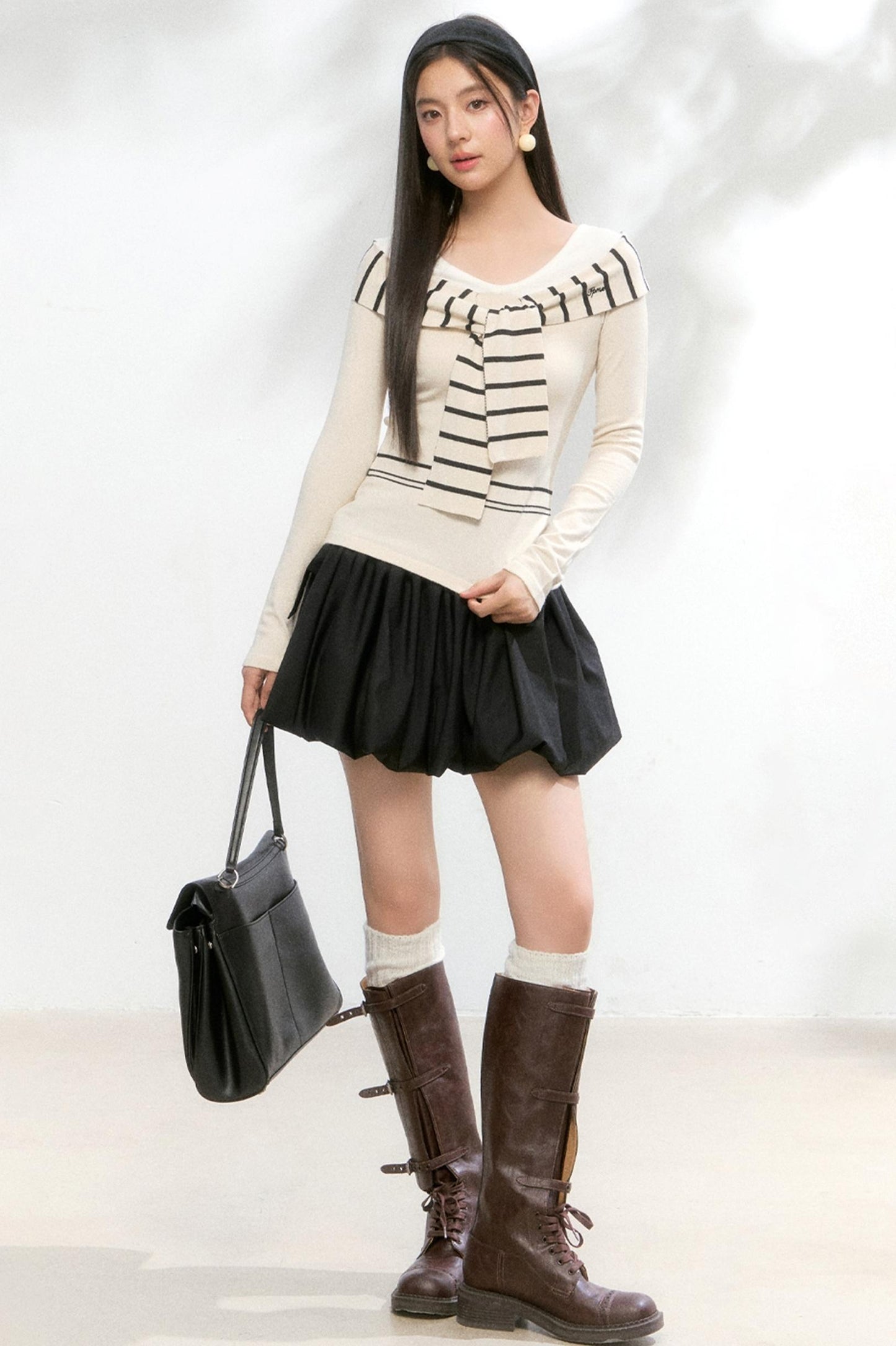 Striped Autumn Knitwear Top Set-Up