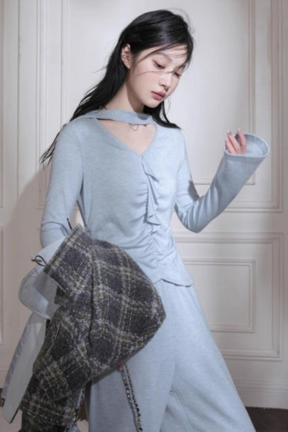 Milk Blue Wool Ribbon Knit Set