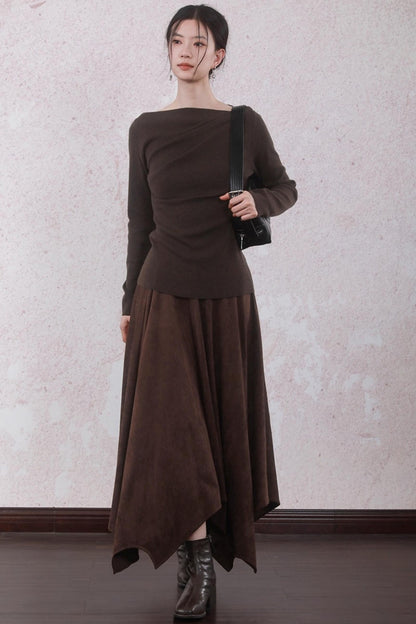 Tea Brown Pleated Sweater