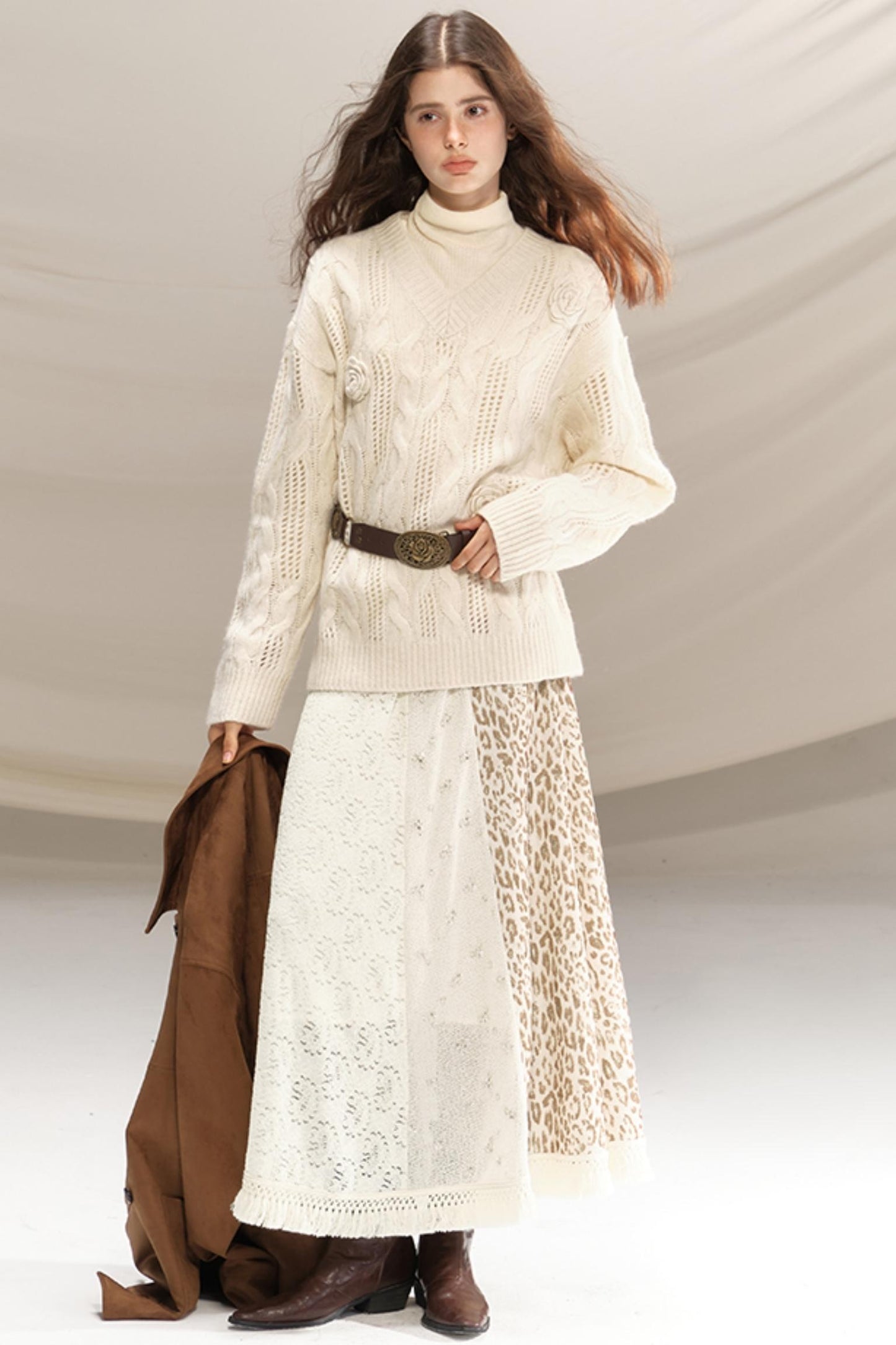 Silk Leopard Print Patchwork Skirt