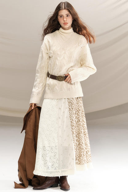 Silk Leopard Print Patchwork Skirt