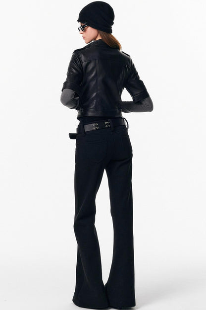 Leather Mid-Sleeve Slim Jacket