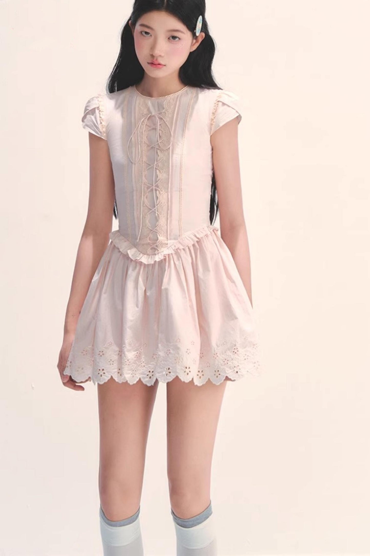 Quiet Pink Embroidered Tea Dress