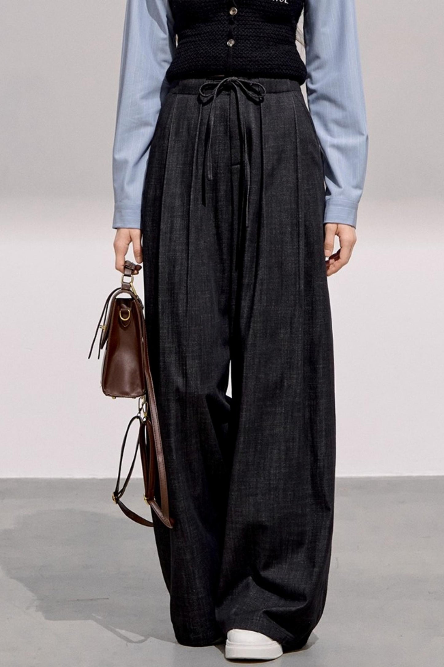 Cool Black Denim Wide-Leg Pants