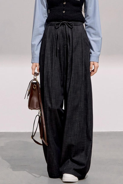 Cool Black Denim Wide-Leg Pants