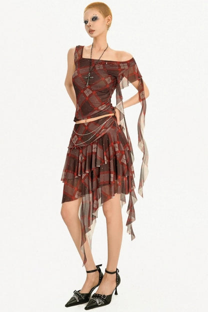 Retro Streamer Plaid Skirt Set