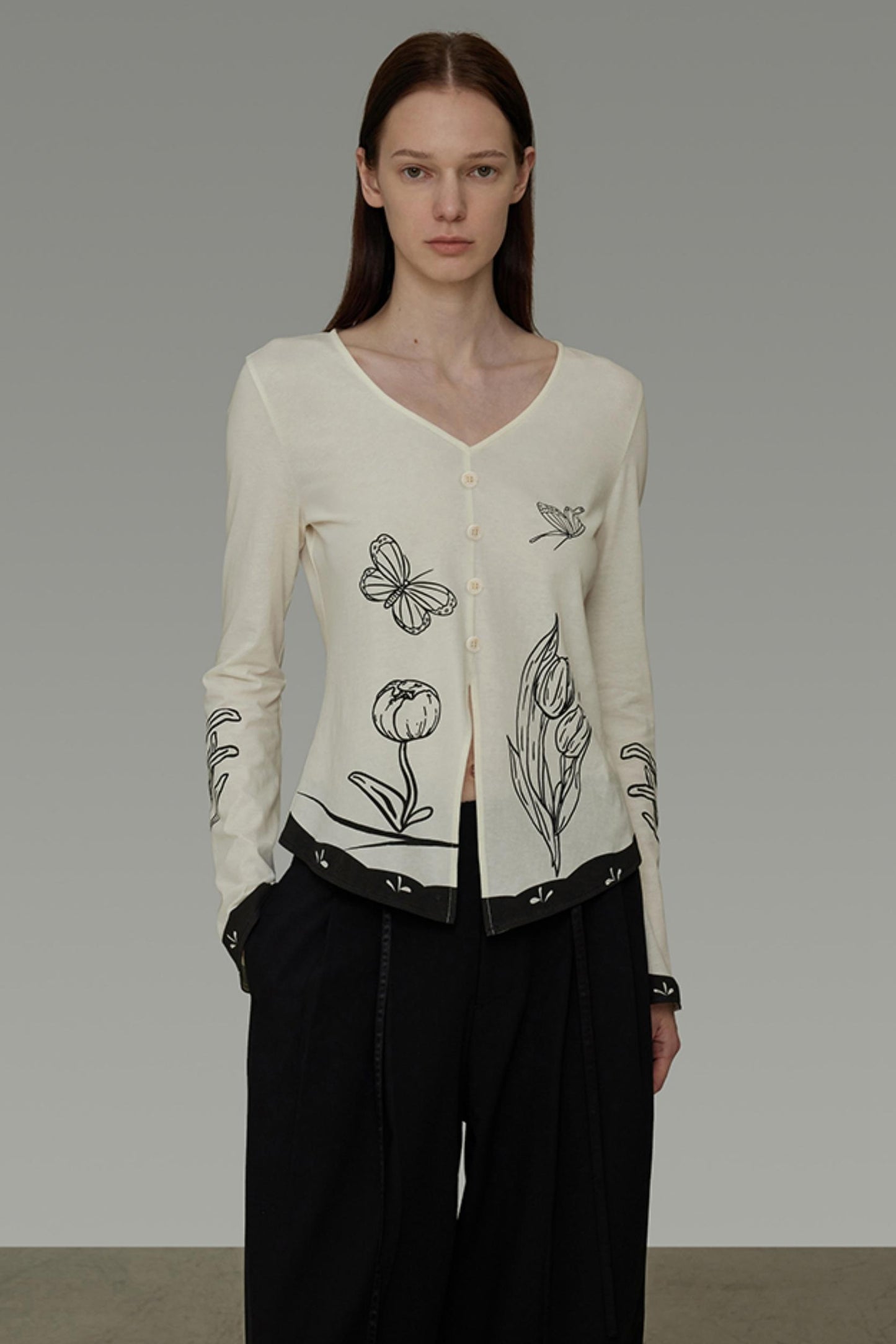 New Artistic Print V-Neck Knitwear