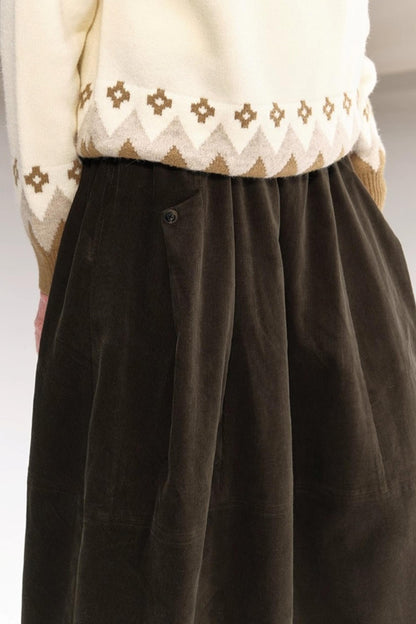 Retro Olive Pleated Skirt