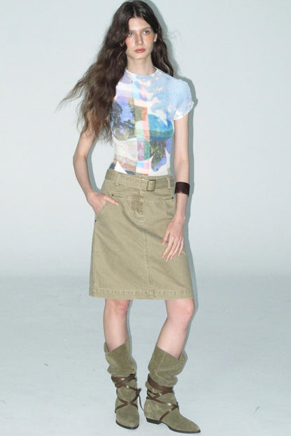 Wandering Cotton Denim Cargo Skirt