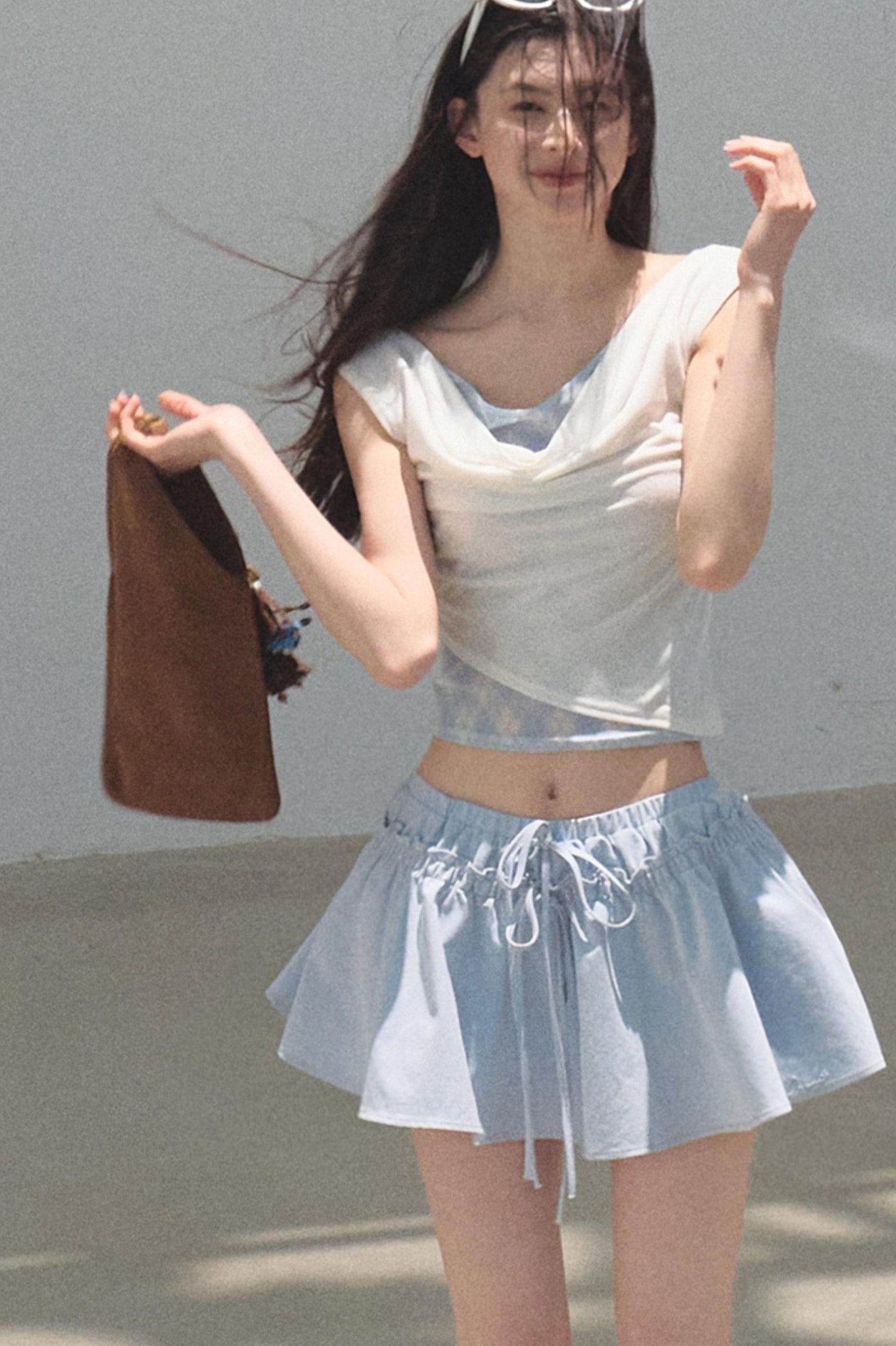 Swing Neck Check Slim Fit Crop Top