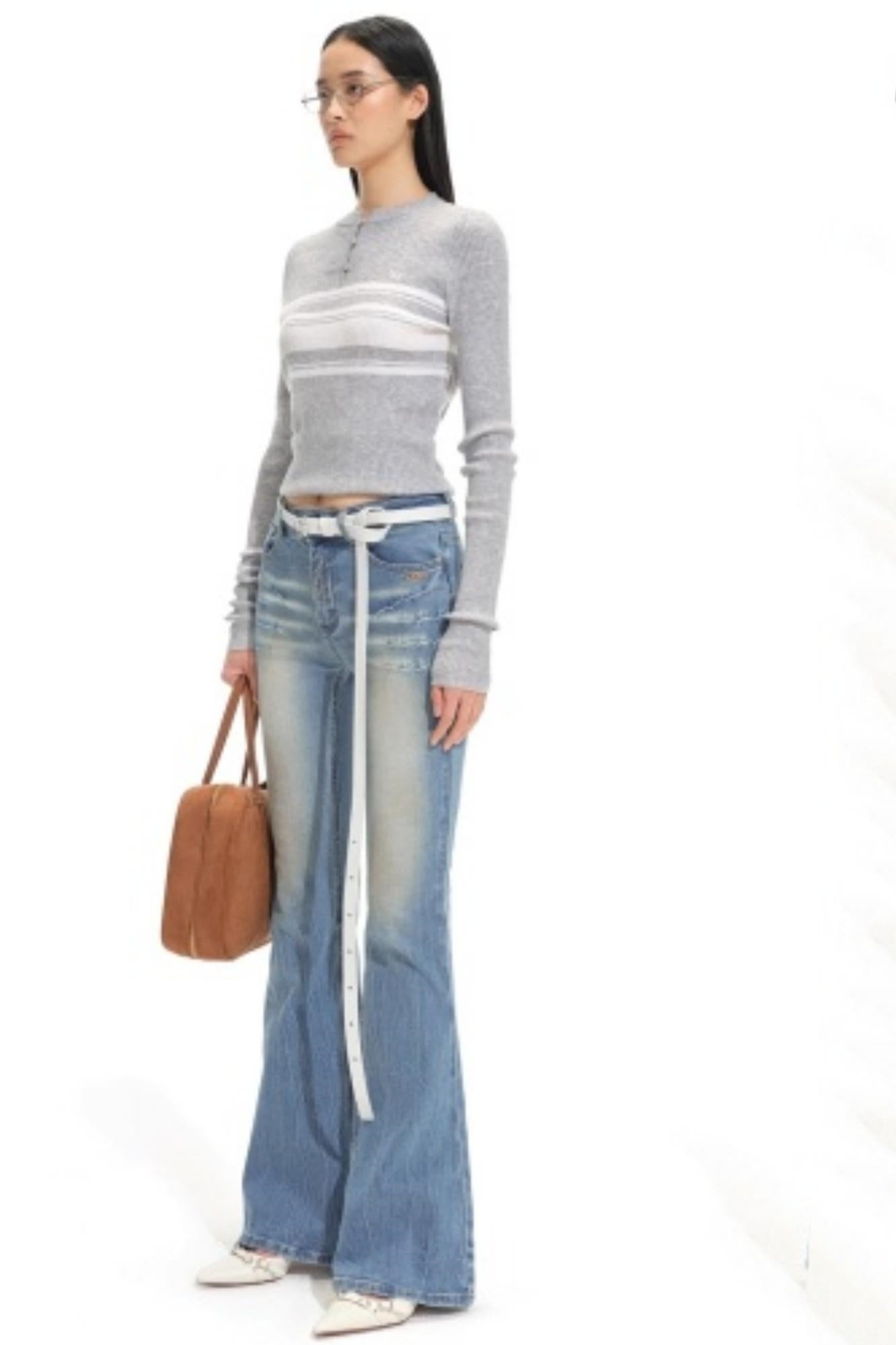 Stripe Wool Knit Cardigan