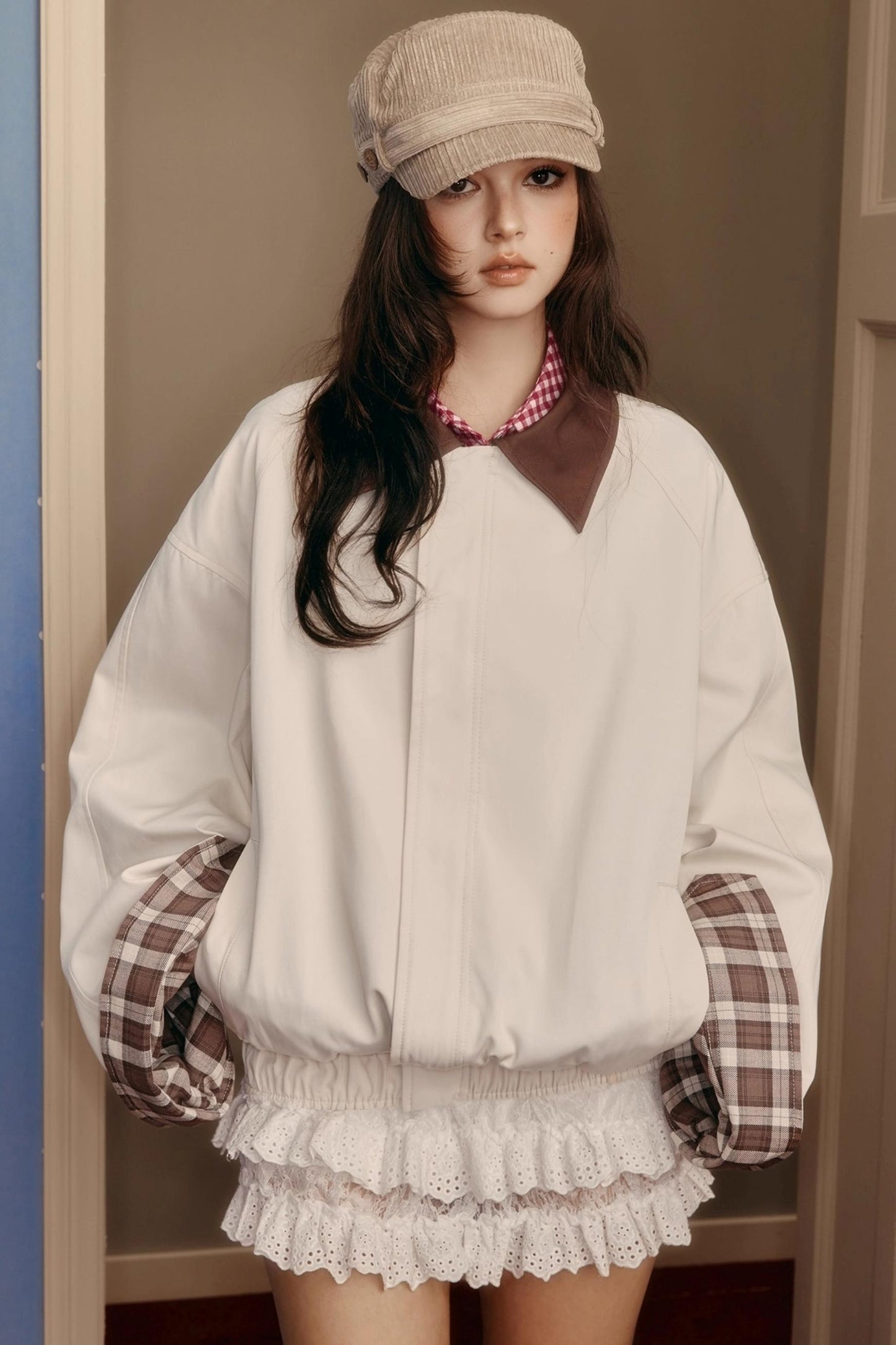 Retro Preppy Contrast Lapel Short Coat