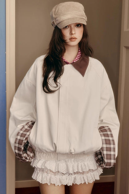 Retro Preppy Contrast Lapel Short Coat