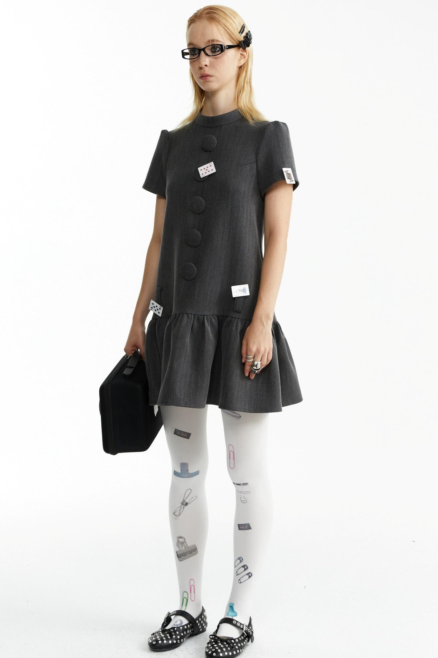 Dark Grey Large Button Dress