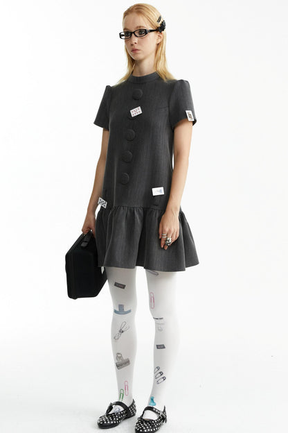 Dark Grey Large Button Dress