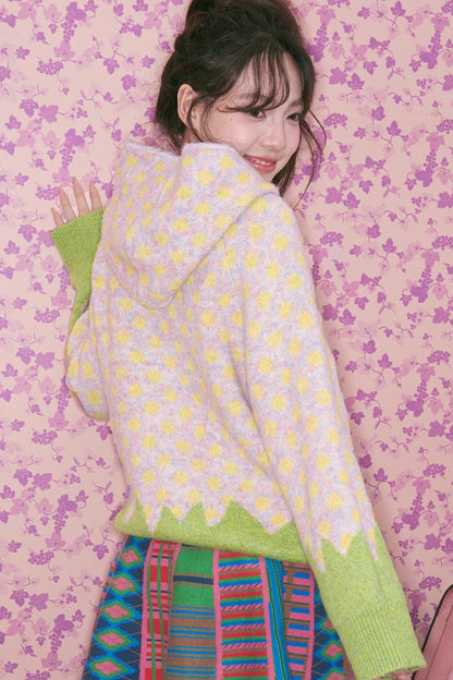 Light Pink Polka Dot Hooded Cardigan