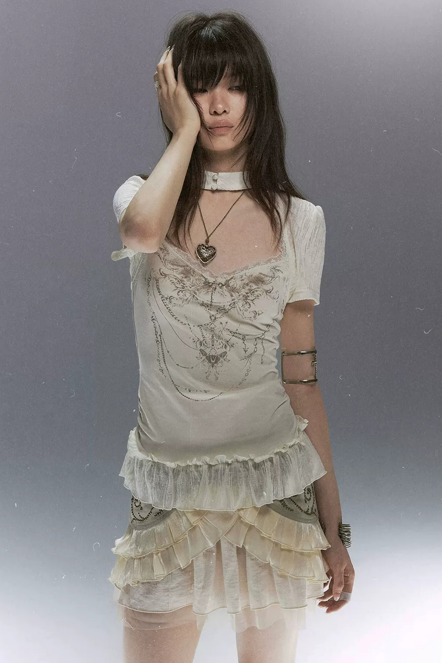 Retro Rivet Mesh Skirt